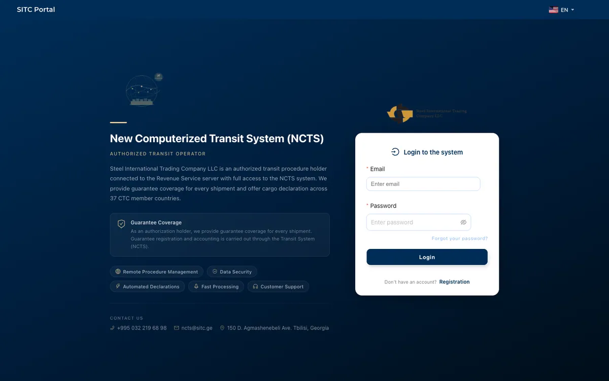 Preview of the SITC NCTS portal at portal.sitc.ge